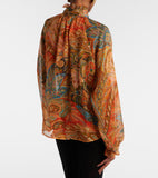 Silk shirt with ruffles and paisley motif