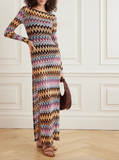 Open-back metallic crochet-knit maxi dress