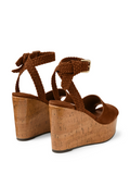 Tan Suede and Shiny Cork Wedges