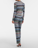Snake-Pattern Chevron Viscose Flared Trousers