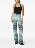 Wide Chevron Lamé Viscose Trousers with Sequins