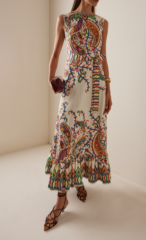 Long Cotton Dress with placed floral paisley print