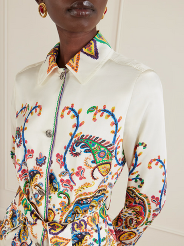 Belted Kaftan with placed Floral Paisley Print