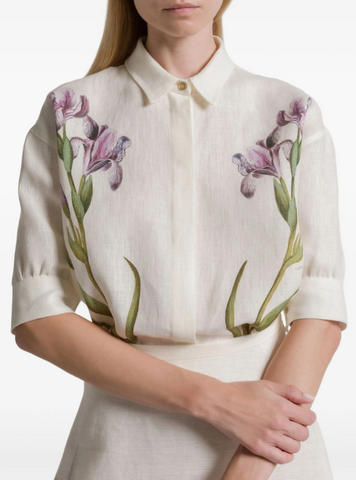 Linen shirt with floral print
