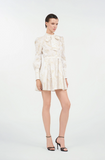 Short Silk Dress with Ornamental Motif in White