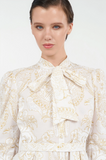 Short Silk Dress with Ornamental Motif in White