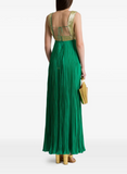 Long silk gown with metallic embroidery