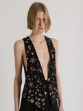 Tailored vest with multicolor floral embroidery