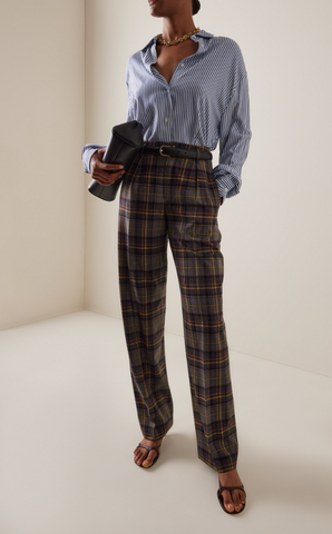 Stretch wool trousers with check motif