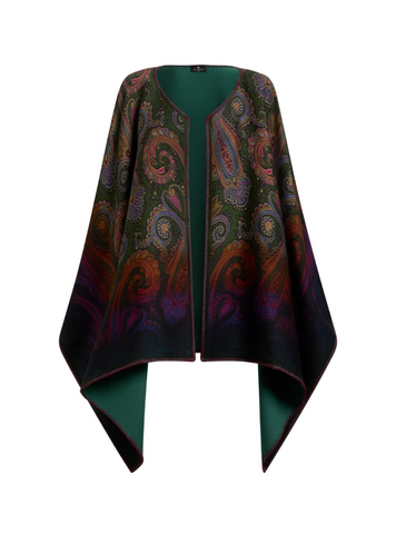 Reversible wool cape with degradé paisley motif