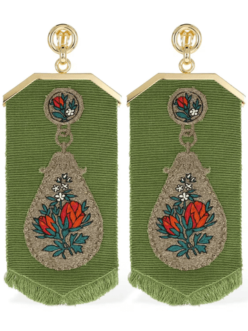 Embroidered flower clip-on earrings