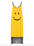 Smiley graphic yellow midi dress