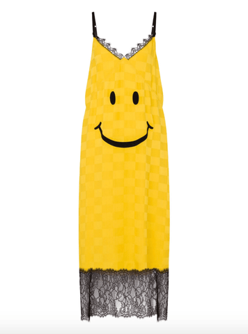 Smiley graphic yellow midi dress
