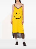 Smiley graphic yellow midi dress