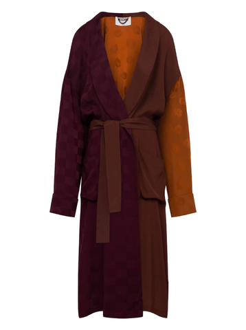Brown and burgundy patterned kaftan-coat