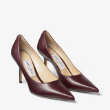 Burgundy Calf Leather Pumps with JC Emblem